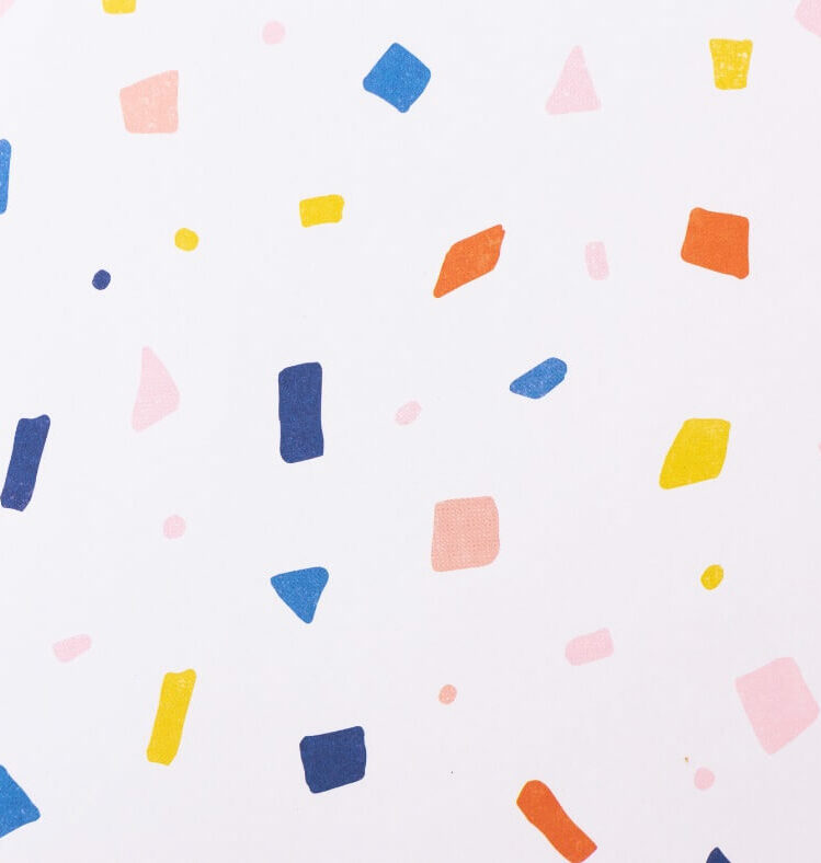 a colourful terrazzo graphic with a pastel background
