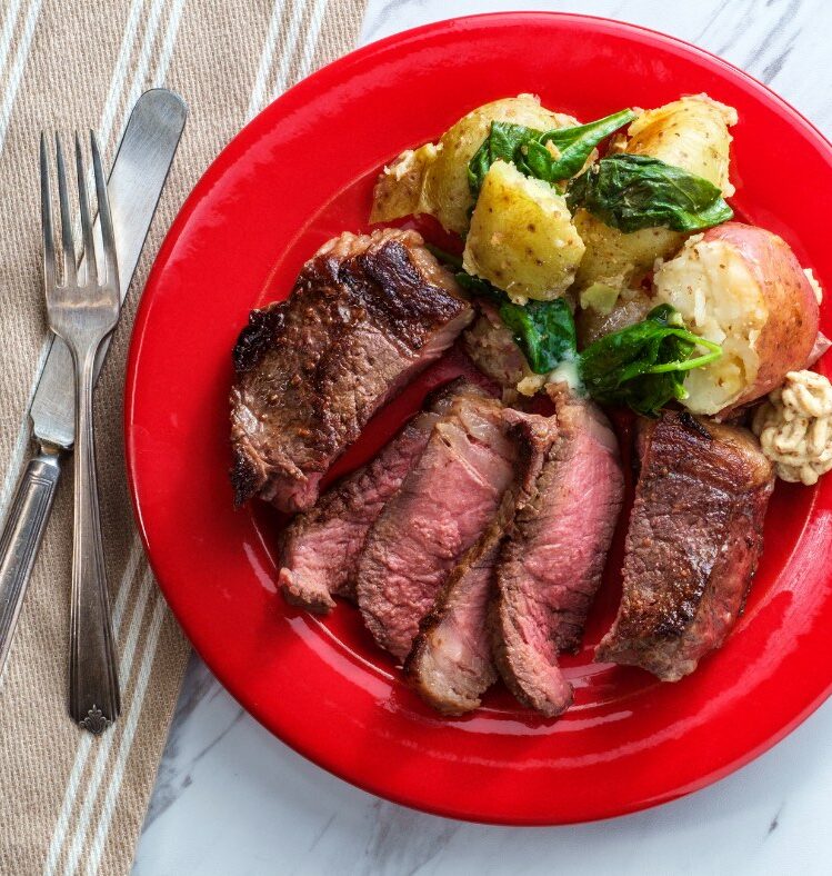 warm salad of lamb potato and spinach with mustard dressing